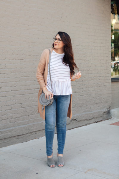peplum top with cardigan