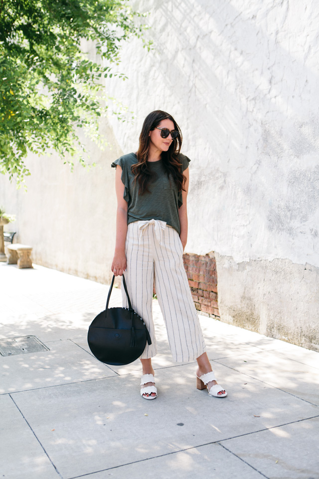 striped linen pants outfit