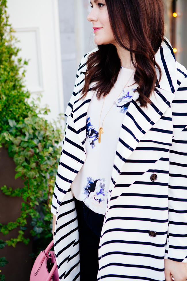 striped trench jacket and floral blouse by style blogger kendi everyday.