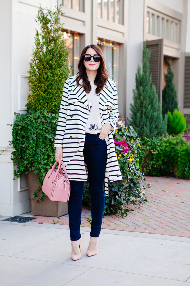 striped trench jacket and floral blouse by style blogger kendi everyday.