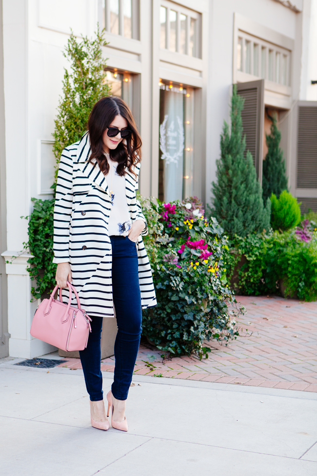 striped trench jacket and floral blouse by style blogger kendi everyday.