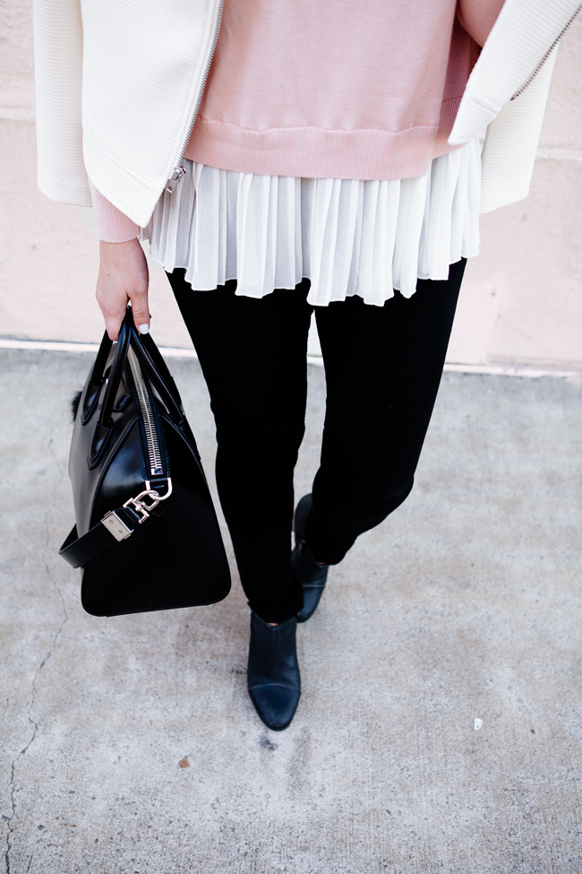 layered pink sweater with tweed blazer by style blogger kendi everyday