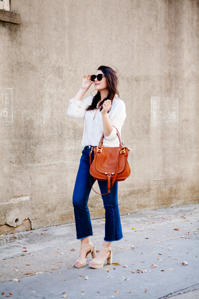 Cropped flares and oversized button down from Kendi Everyday.