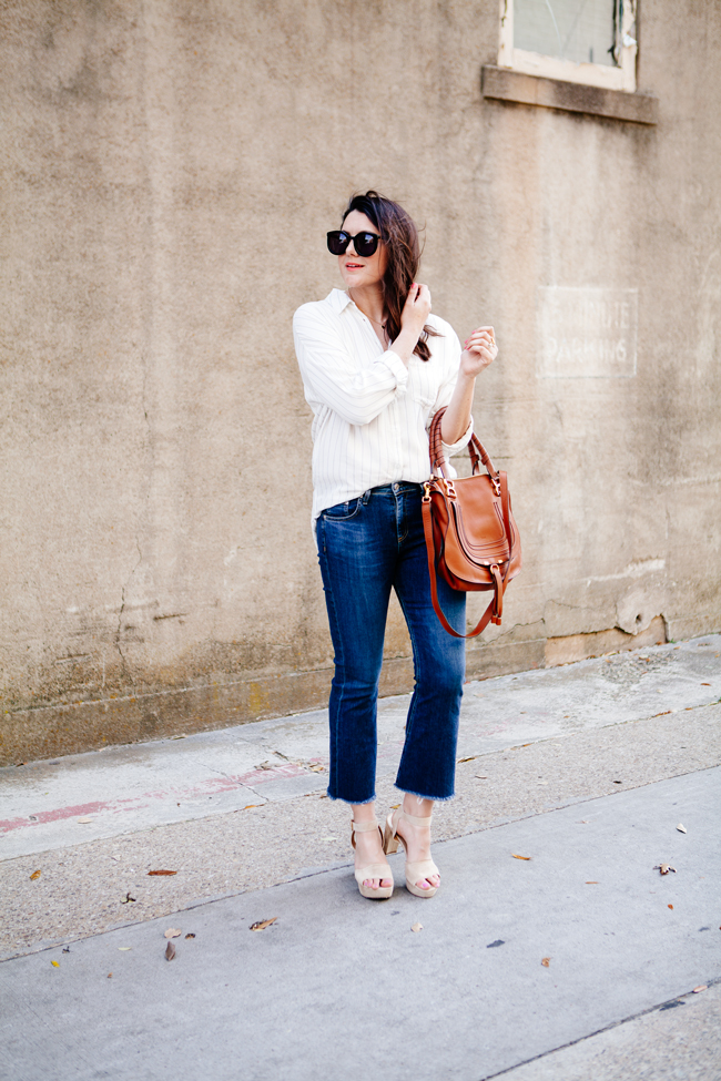 Cropped flares and oversized button down from Kendi Everyday.
