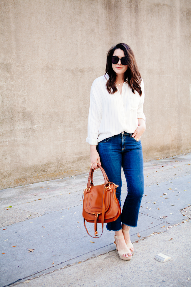 Cropped flares and oversized button down from Kendi Everyday.