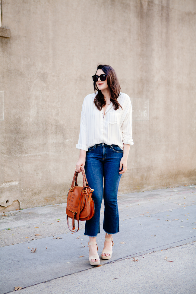 Cropped flares and oversized button down from Kendi Everyday.