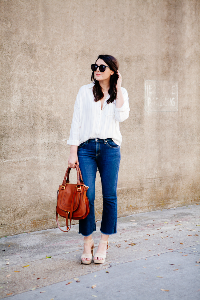 Cropped flares and oversized button down from Kendi Everyday.