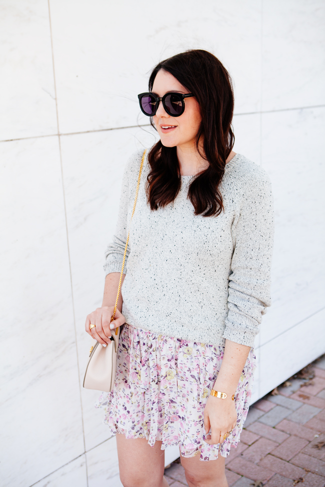 Floral tiered skirt and Joie sweater by style blogger Kendi Everydyay