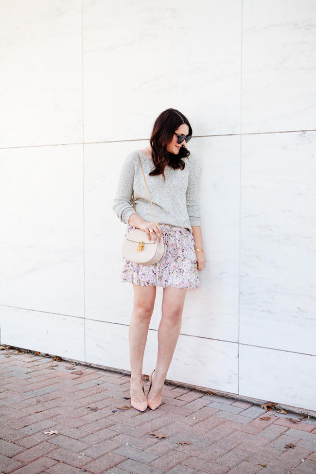 Floral tiered skirt and Joie sweater by style blogger Kendi Everydyay