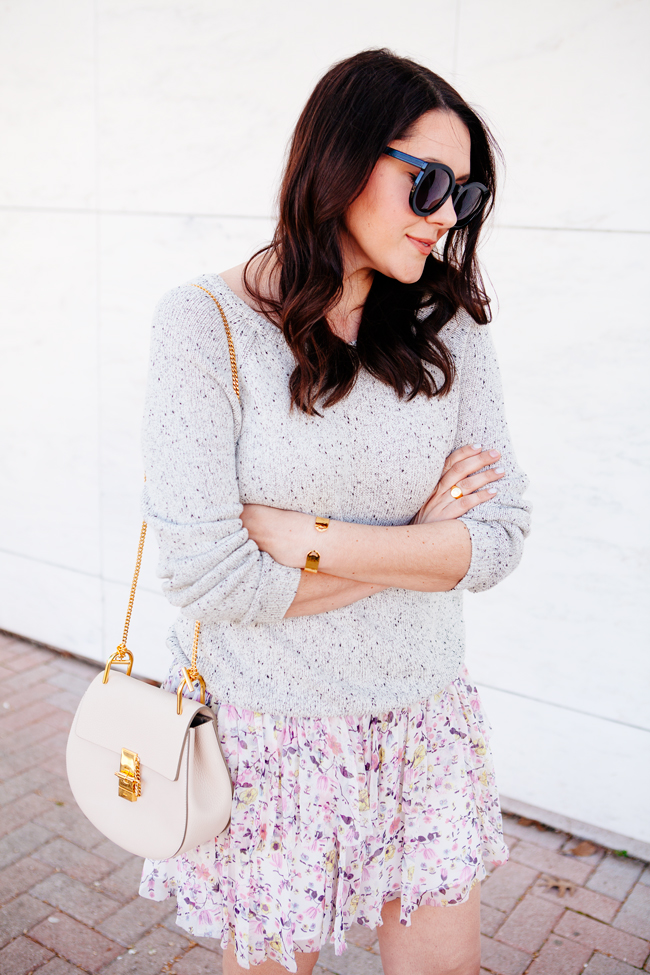 Floral tiered skirt and Joie sweater by style blogger Kendi Everydyay