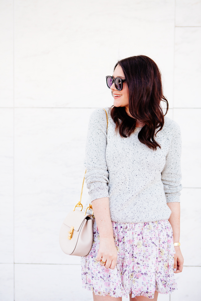 Floral tiered skirt and Joie sweater by style blogger Kendi Everydyay