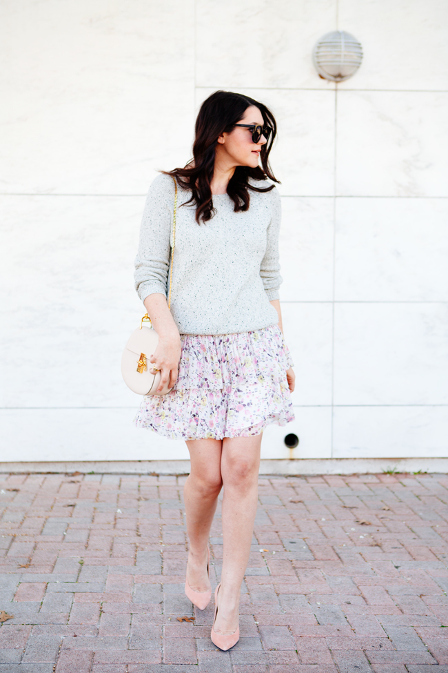 Floral tiered skirt and Joie sweater by style blogger Kendi Everydyay