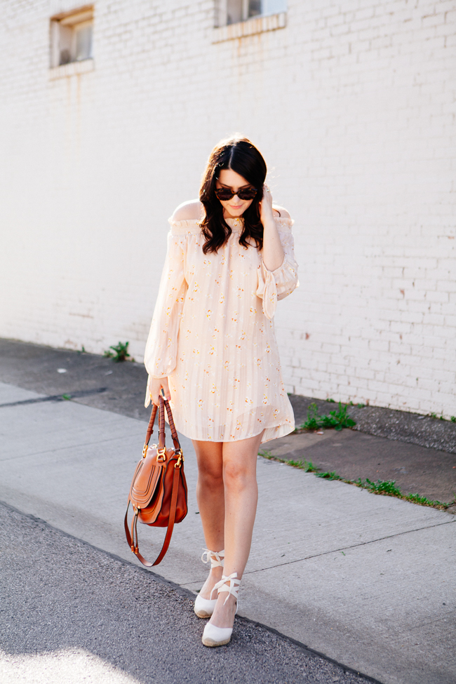 Off the shoulder floral dress from style blogger Kendi Everyday.