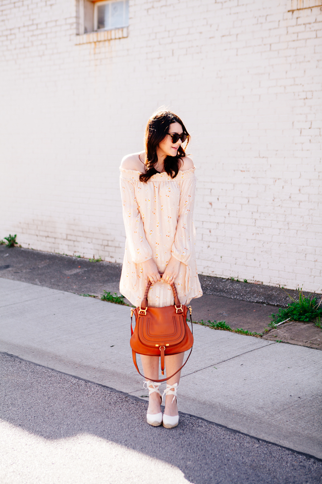 Off the shoulder floral dress from style blogger Kendi Everyday.