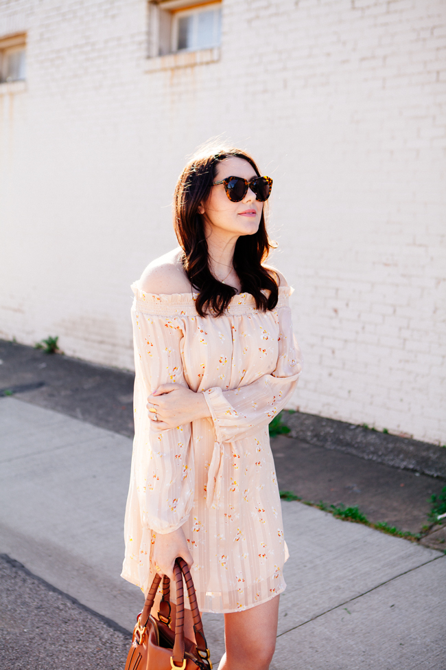 Off the shoulder floral dress from style blogger Kendi Everyday.