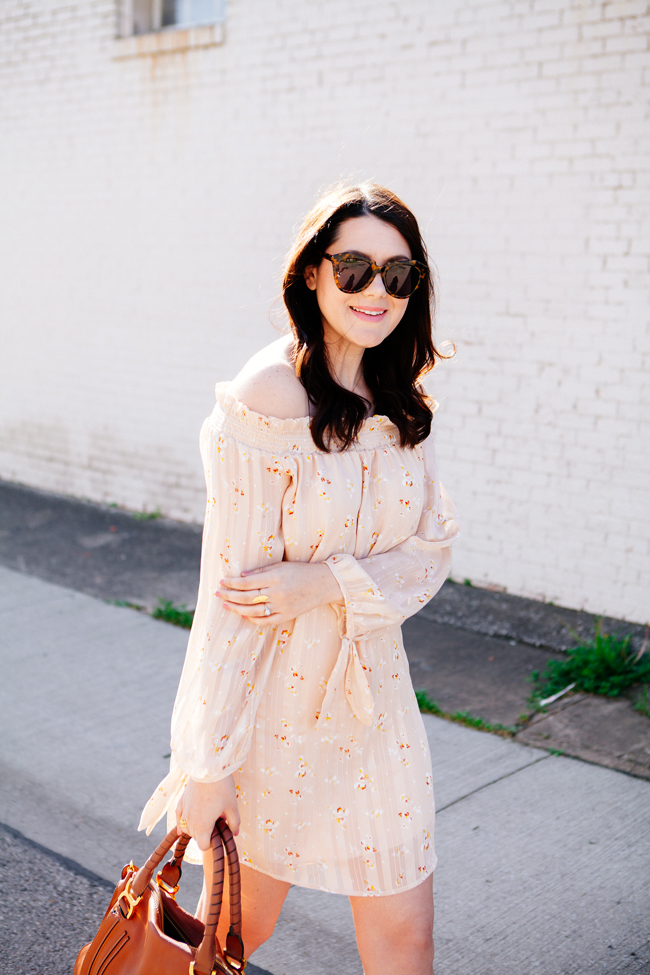 Off the shoulder floral dress from style blogger Kendi Everyday.