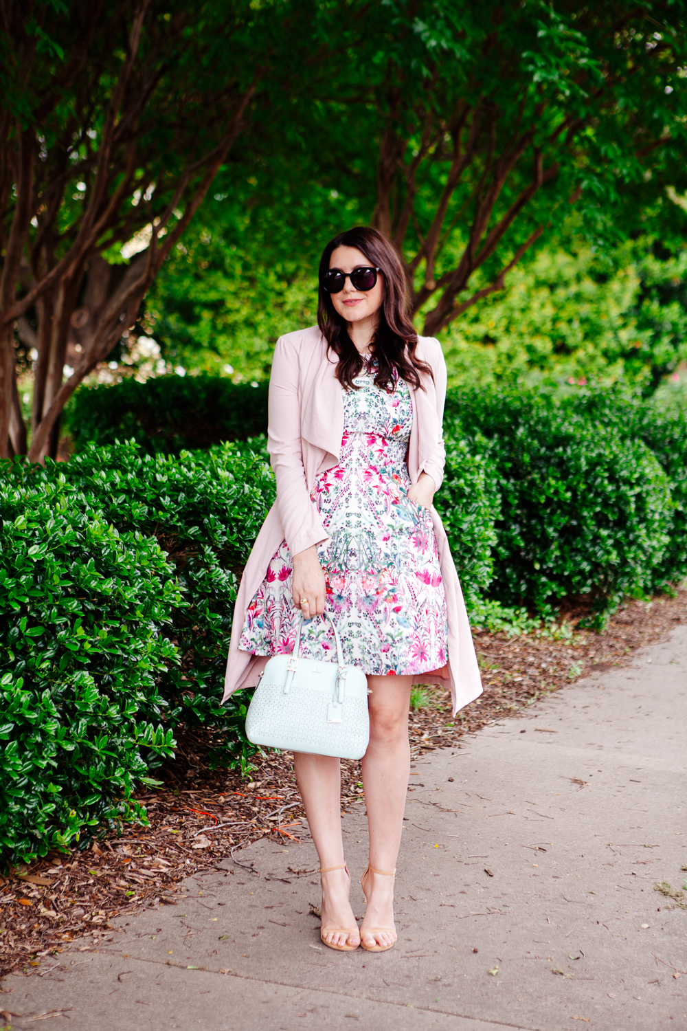Ted Baker Floral Dress and Pink Trench on Kendi Everyday