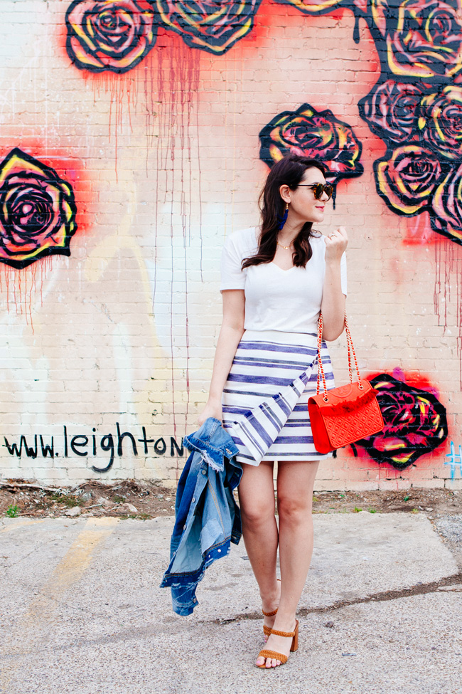 Loft striped skirt and white tee featured on Kendi Everyday.