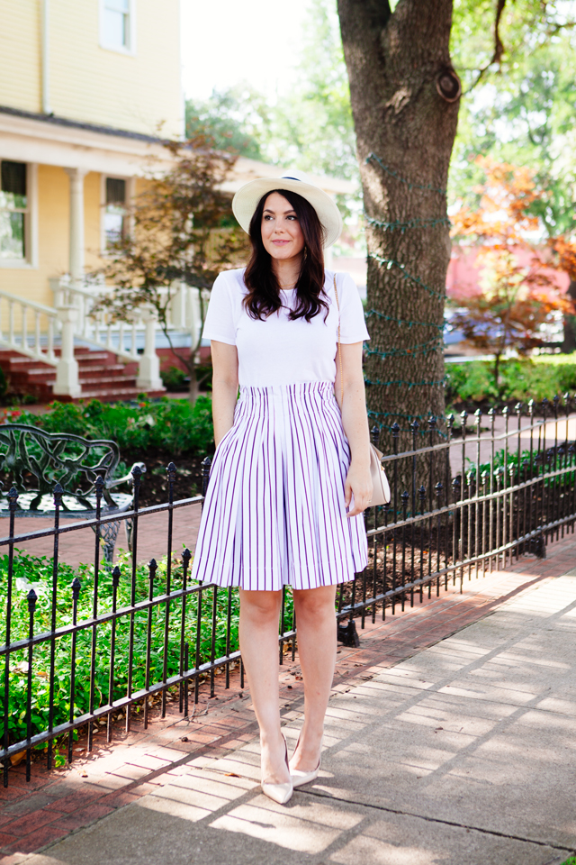 Little White Tee and Striped Skirt on Kendi Everyday