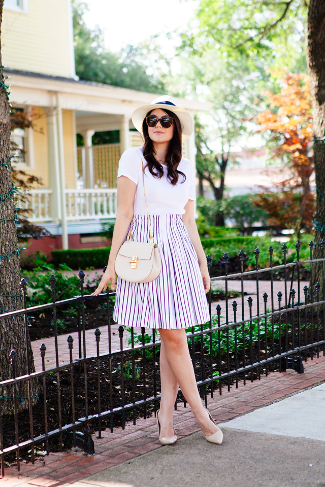 Little White Tee and Striped Skirt on Kendi Everyday