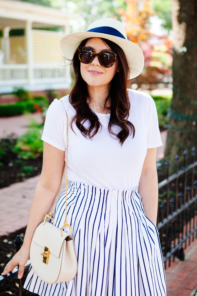 Little White Tee and Striped Skirt on Kendi Everyday