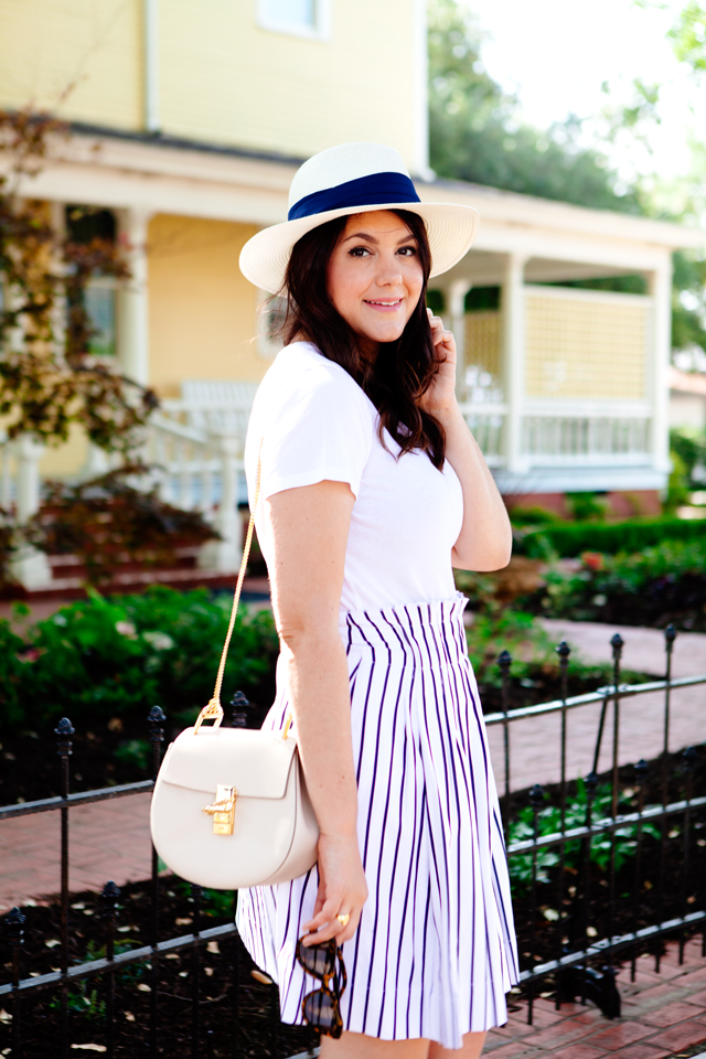 Little White Tee and Striped Skirt on Kendi Everyday