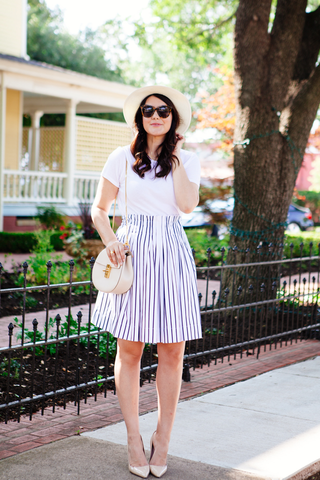 Little White Tee and Striped Skirt on Kendi Everyday