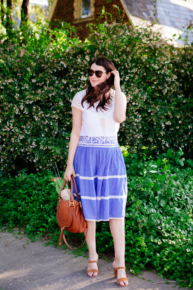 Chambray Skirt + Lace Tee on Kendi Everyday