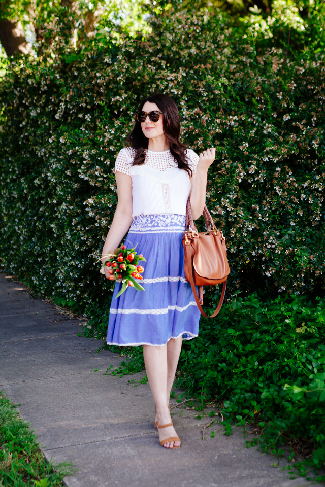 Chambray Skirt + Lace Tee on Kendi Everyday