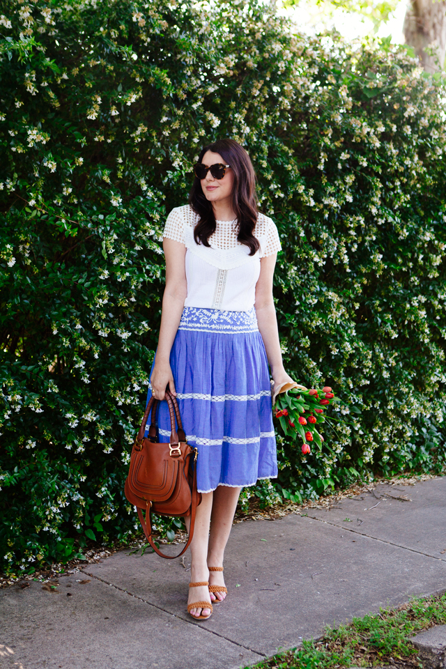 Chambray Skirt + Lace Tee on Kendi Everyday