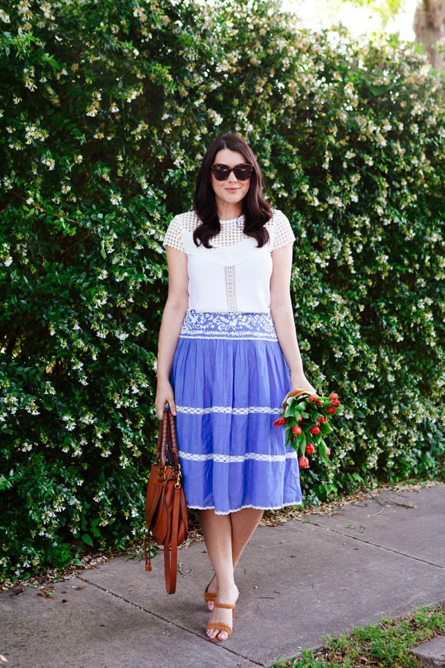 Chambray Skirt + Lace Tee on Kendi Everyday