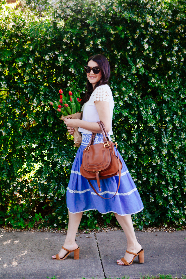 Chambray Skirt + Lace Tee on Kendi Everyday