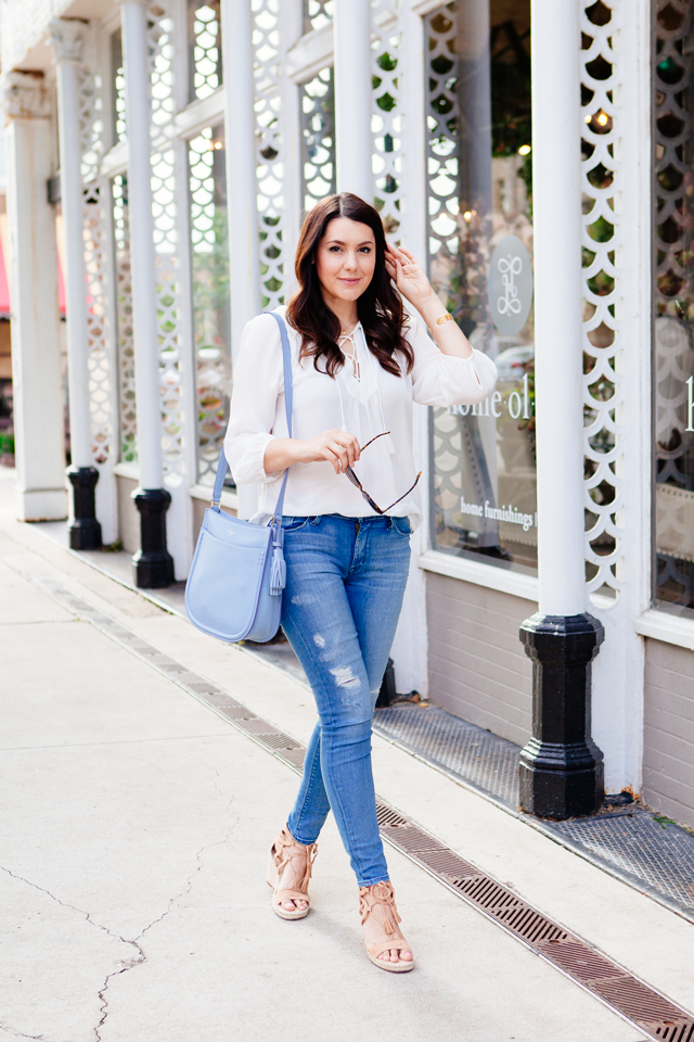 Lace up blouse and lace up espadrilles on Kendi Everyday