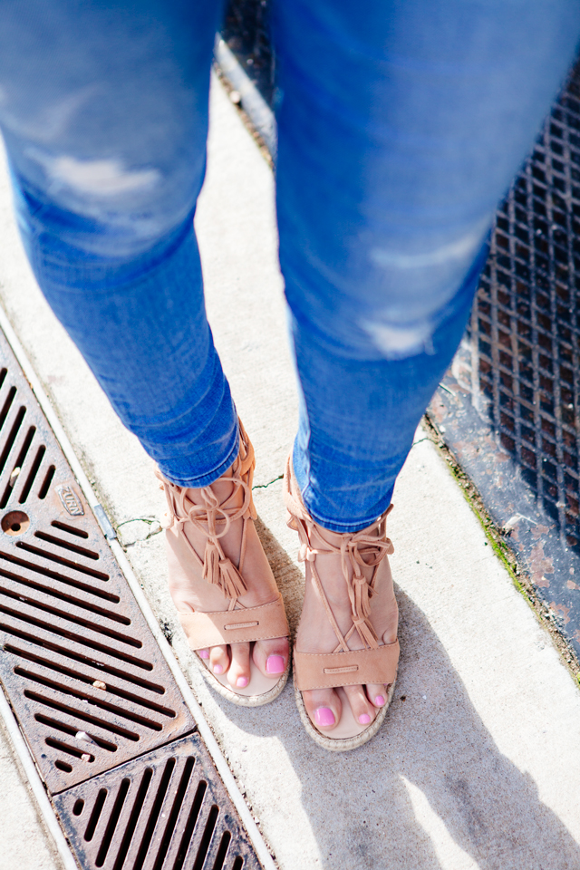 Lace up blouse and lace up espadrilles on Kendi Everyday