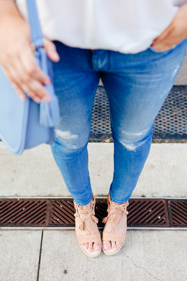 Lace up blouse and lace up espadrilles on Kendi Everyday