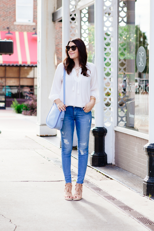 Lace up blouse and lace up espadrilles on Kendi Everyday