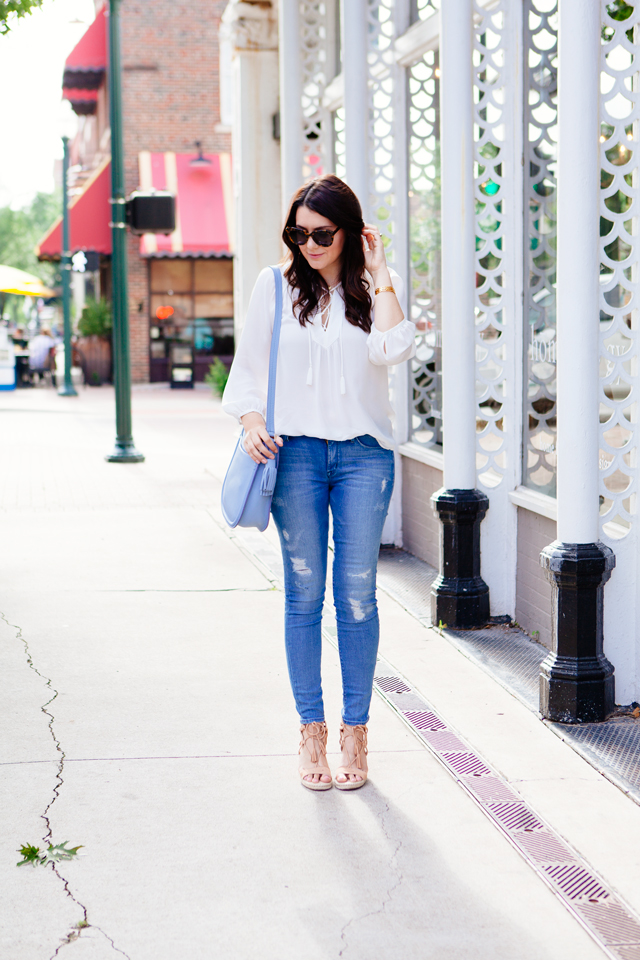Lace up blouse and lace up espadrilles on Kendi Everyday
