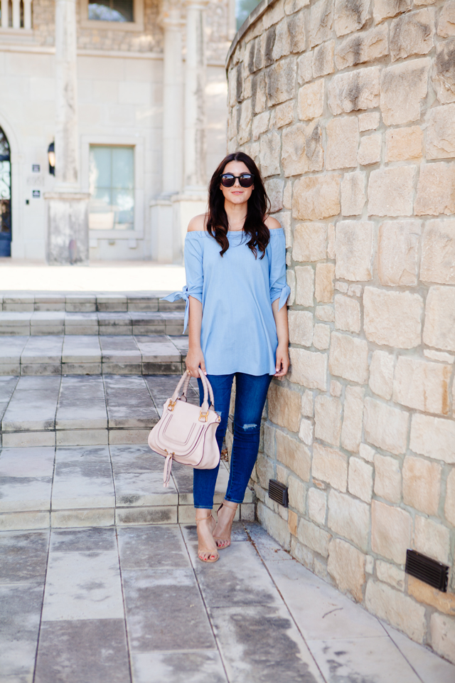 Kendi Everyday in Chambray Sleeveless Tunic and Ripped Skinny Jeans