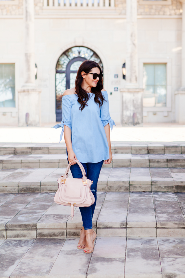 Kendi Everyday in Chambray Sleeveless Tunic and Ripped Skinny Jeans