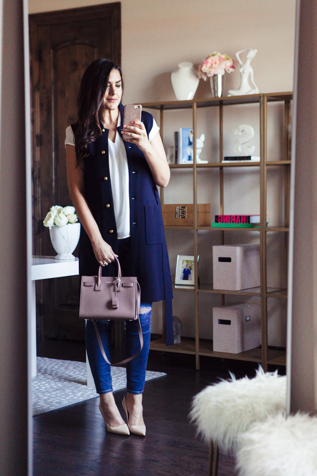 Kendi Everyday mirror selfie wearing Tory Burch Wool Vest