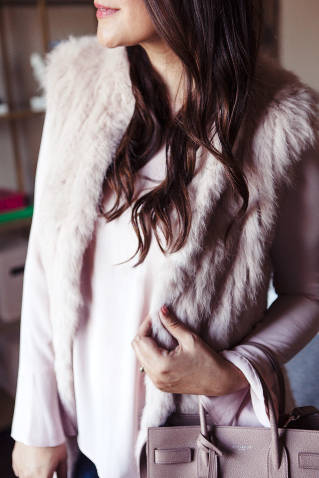 Kendi Everyday in pink fur vest with pink top 