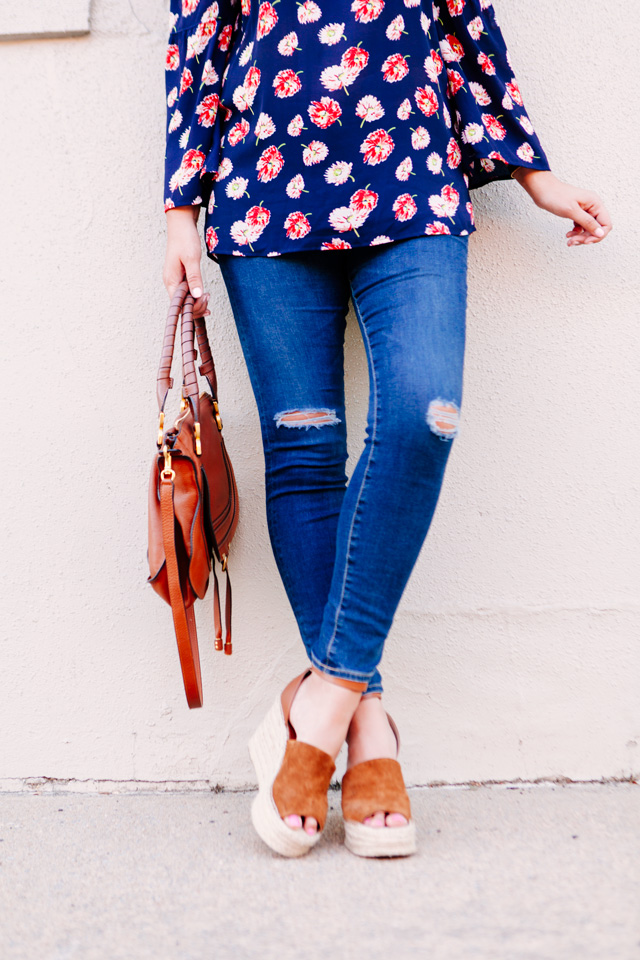 Ripped Skinny Jeans and Floral Top on Kendi Everyday