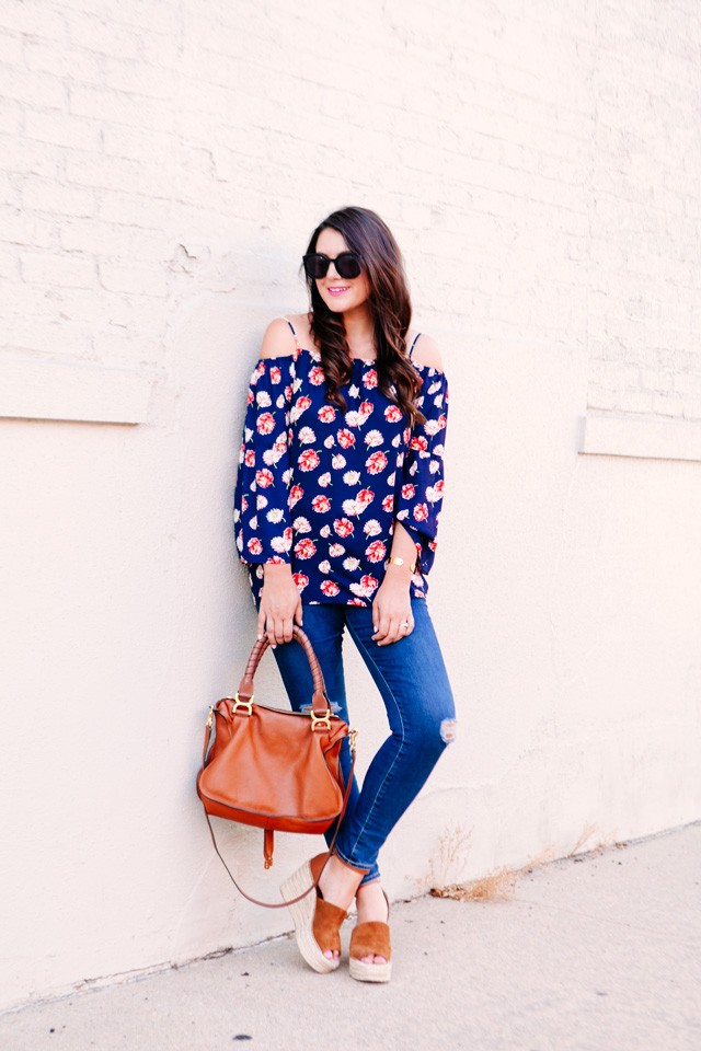 Ripped Skinny Jeans and Floral Top on Kendi Everyday