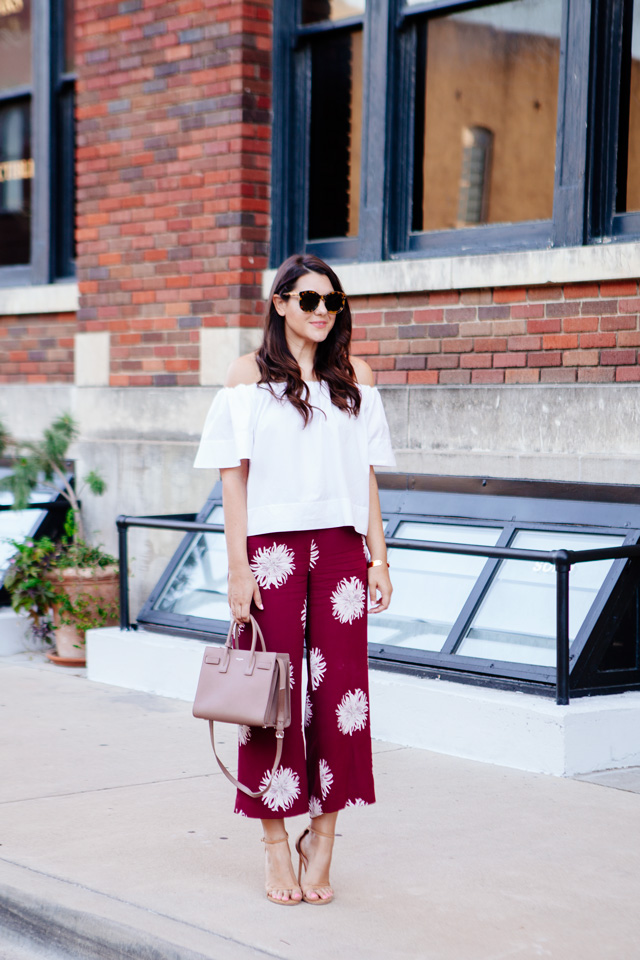 Kendi Everyday wearing Ann Taylor Floral Pants and Off the Shoulder Top