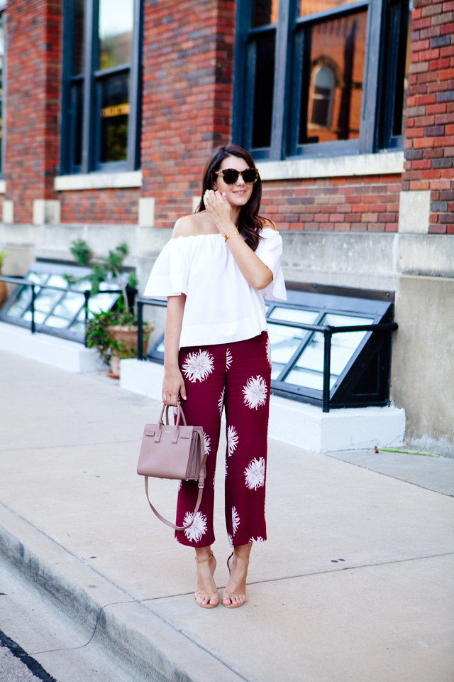 Kendi Everyday wearing Ann Taylor Floral Pants and Off the Shoulder Top
