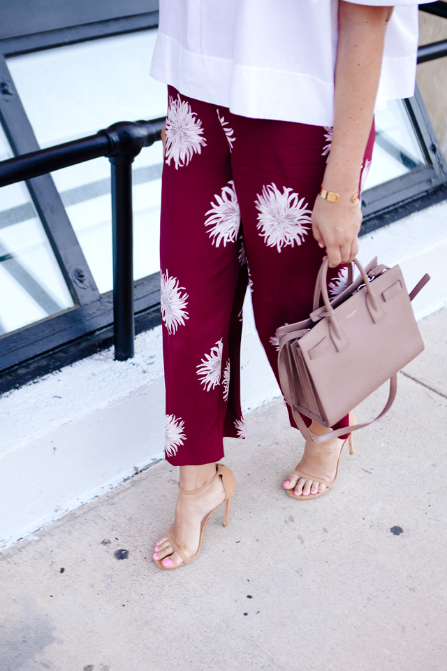 Kendi Everyday wearing Ann Taylor Floral Pants with Nude Satchel