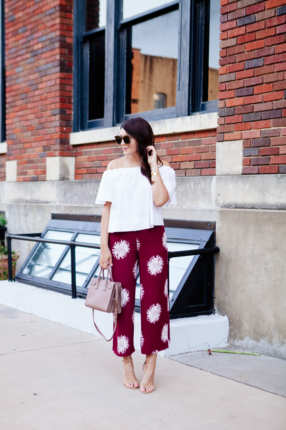 Kendi Everyday wearing Ann Taylor Floral Pants and Off the Shoulder Top