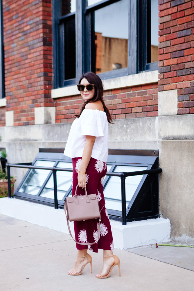 Kendi Everyday wearing Ann Taylor Floral Pants and Off the Shoulder Top