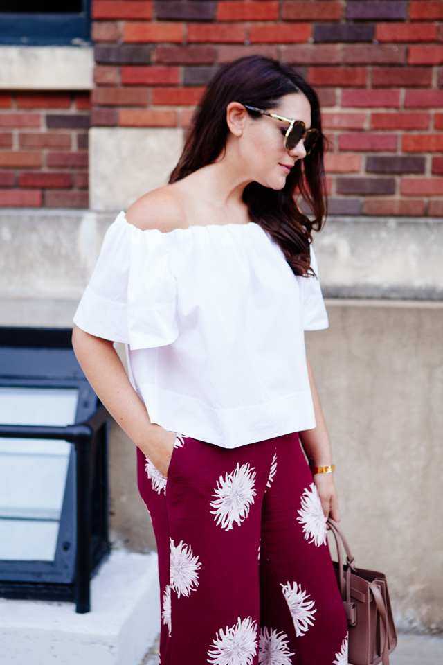 Kendi Everyday wearing Ann Taylor Floral Pants and Off the Shoulder Top