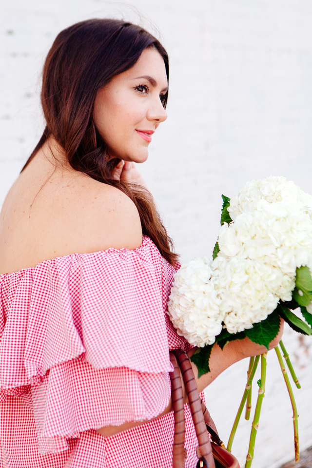 Red Gingham Off the Shoulder Dress on Kendi Everyday